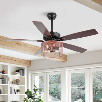Max 52" Farmhouse Industrial Iron/Wood Mobile-App/Remote-Controlled LED Ceiling Fan - JONATHAN Y